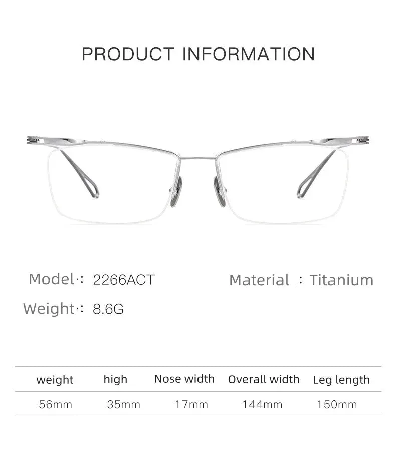 Kocolior Unisex Semi Rim Brow Line Square Titanium Eyeglasses 2266