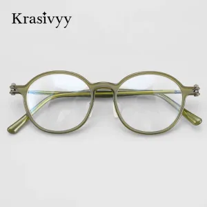 Krasivyy Men's Full Rim Round Acetate Titanium Eyeglasses Rlt5883