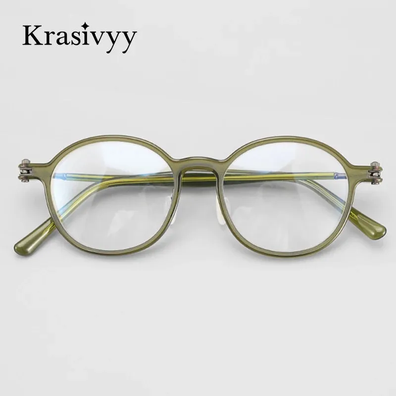 Krasivyy Men's Full Rim Round Acetate Titanium Eyeglasses Rlt5883