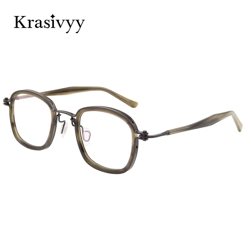 Krasivyy Men's Full Rim Square Titanium Acetate Eyeglasses Rlt5863