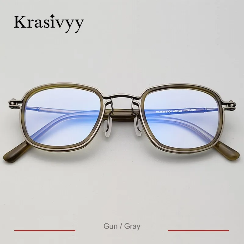 Krasivyy Men's Full Rim Square Titanium Acetate Eyeglasses Rlt5863
