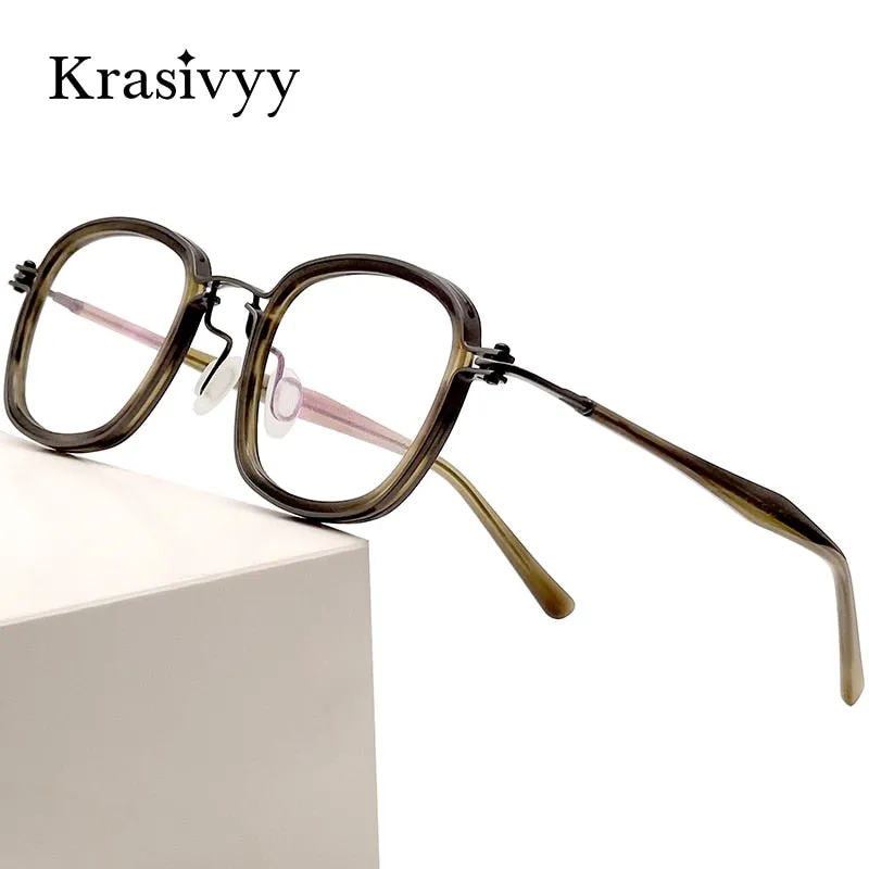 Krasivyy Men's Full Rim Square Titanium Acetate Eyeglasses Rlt5863