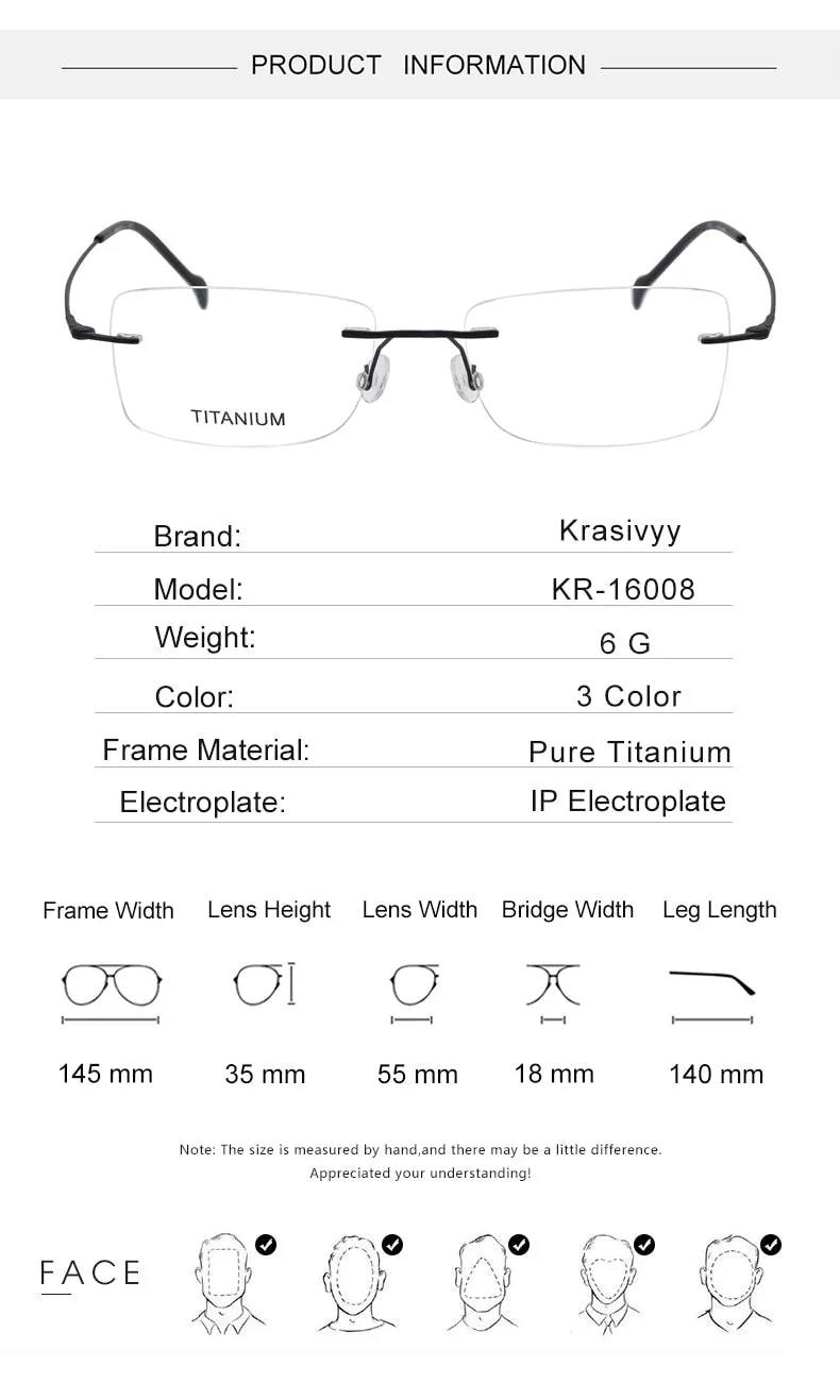Krasivyy Men's Rimless Square Screwless Titanium Eyeglasses Kr16008
