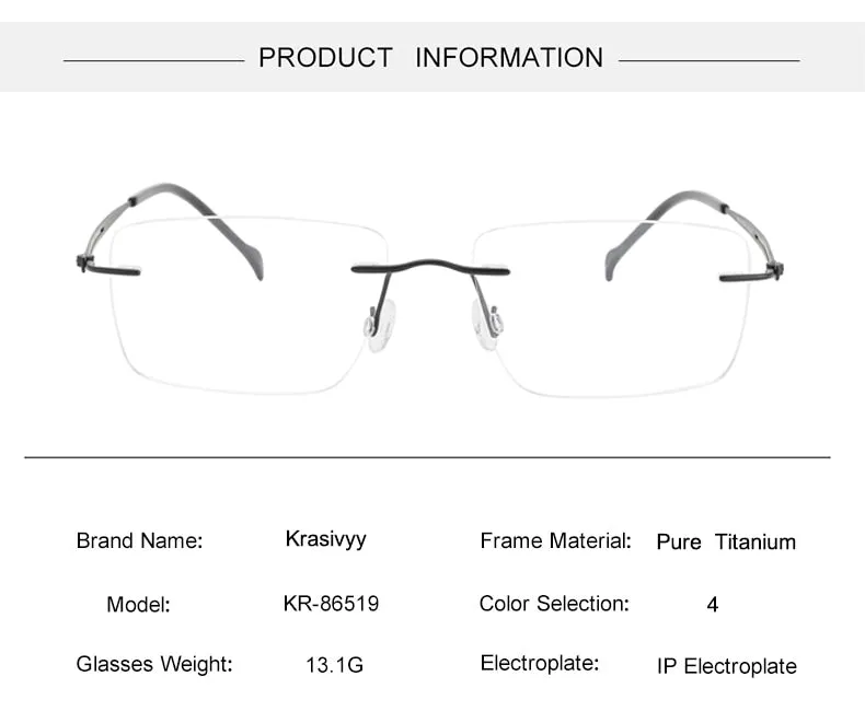 Krasivyy Men's Rimless Square Screwless Titanium Eyeglasses Kr86519
