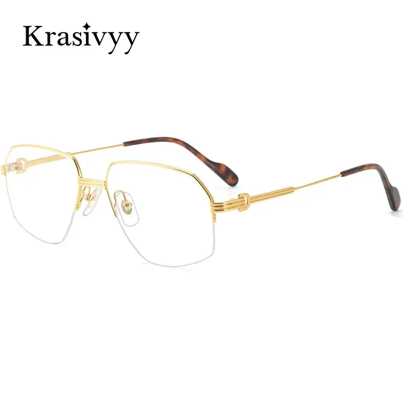 Krasivyy Men's Semi Rim Irregular Oval Titanium Eyeglasses Kr02850