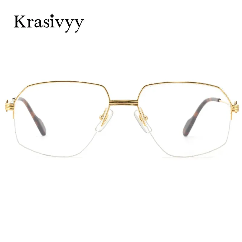 Krasivyy Men's Semi Rim Irregular Oval Titanium Eyeglasses Kr02850