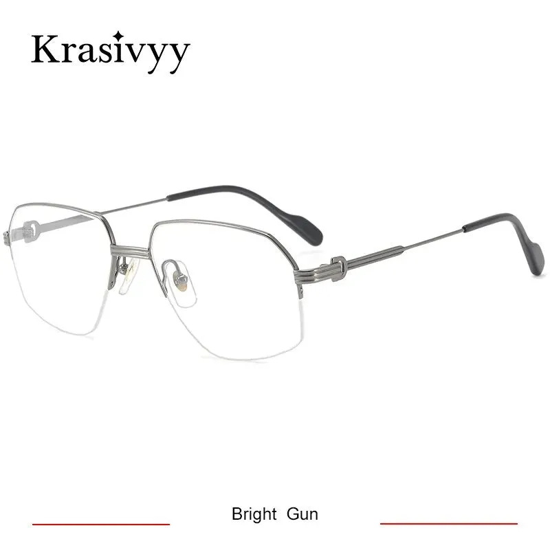 Krasivyy Men's Semi Rim Irregular Oval Titanium Eyeglasses Kr02850