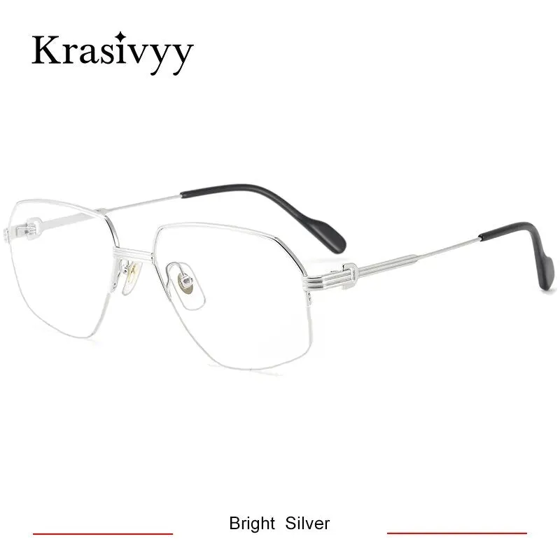 Krasivyy Men's Semi Rim Irregular Oval Titanium Eyeglasses Kr02850