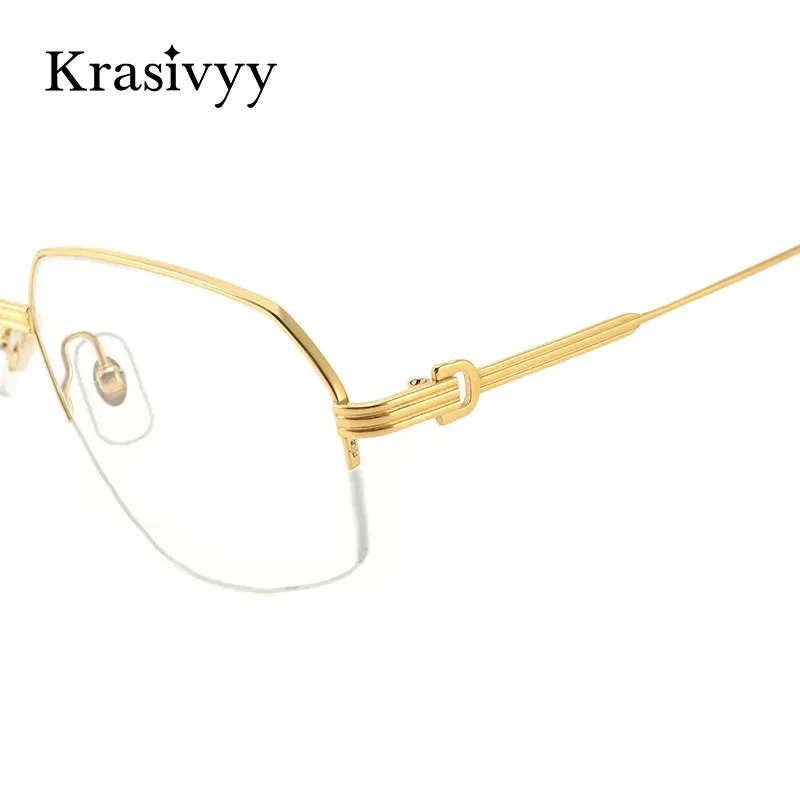 Krasivyy Men's Semi Rim Irregular Oval Titanium Eyeglasses Kr02850