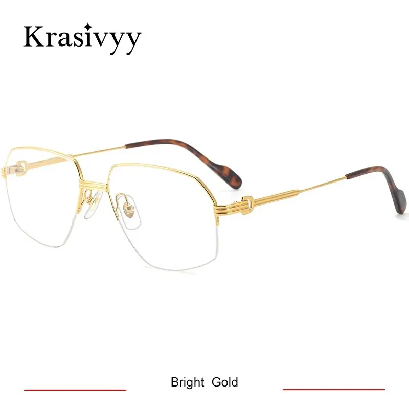 Krasivyy Men's Semi Rim Irregular Oval Titanium Eyeglasses Kr02850