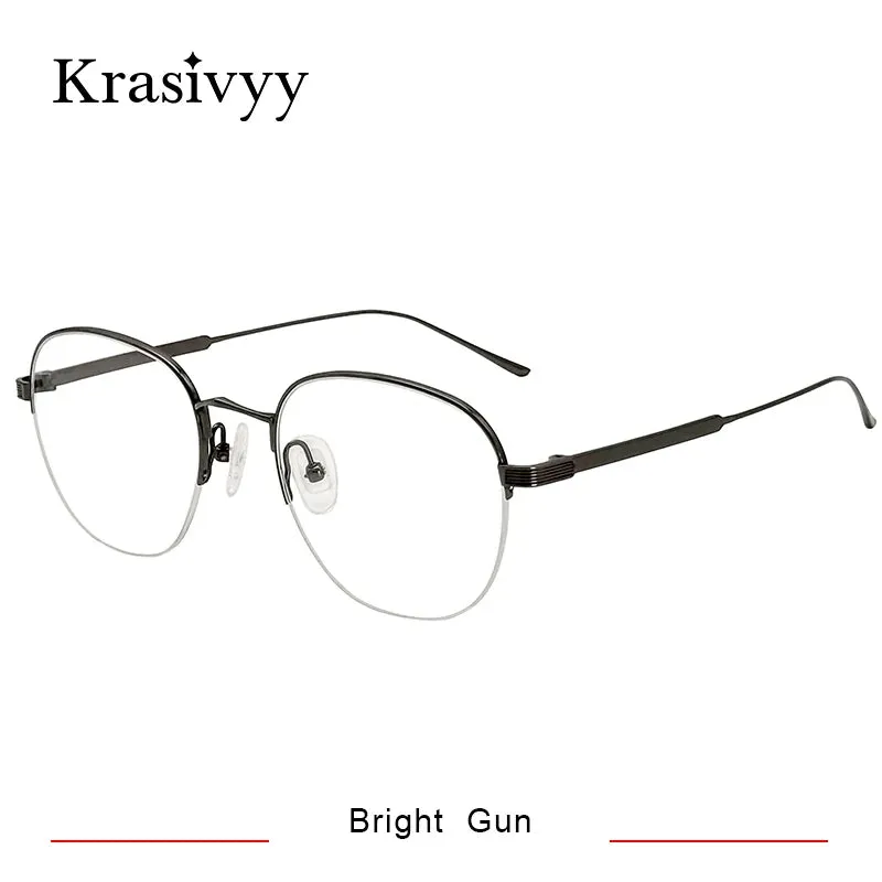Krasivyy Men's Semi Rim Oval Titanium Eyeglasses 1640