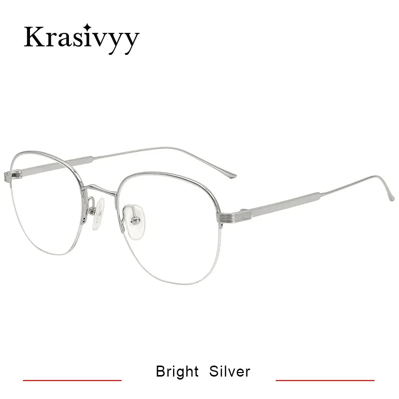 Krasivyy Men's Semi Rim Oval Titanium Eyeglasses 1640