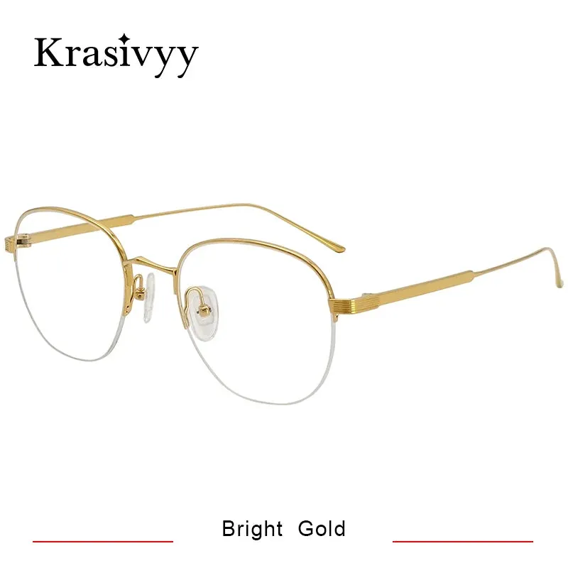 Krasivyy Men's Semi Rim Oval Titanium Eyeglasses 1640