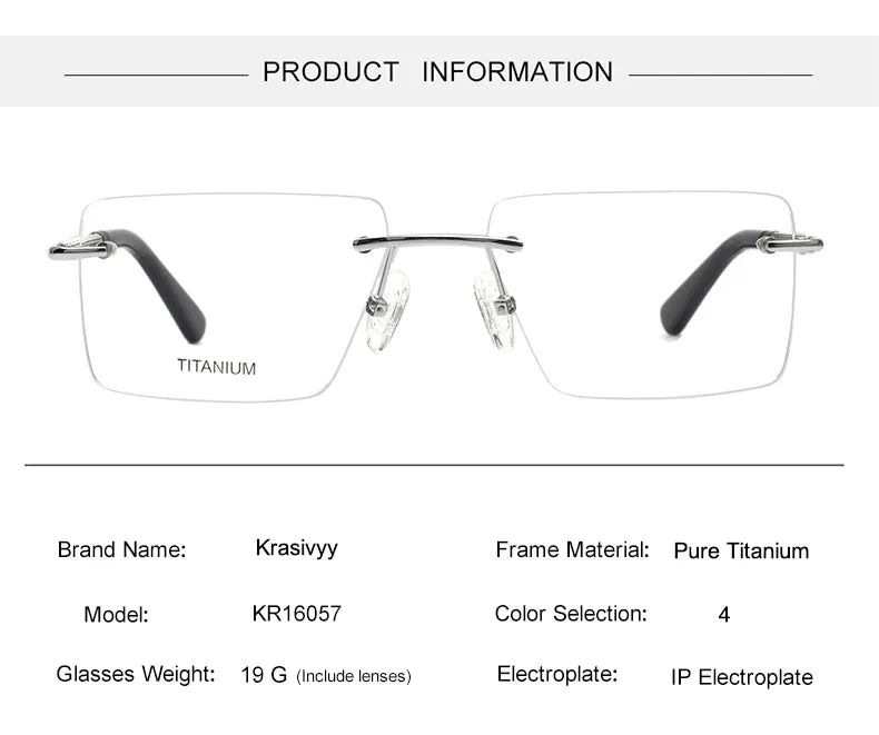 Krasivyy Unisex Rimless Square Titanium Eyeglasses 1657