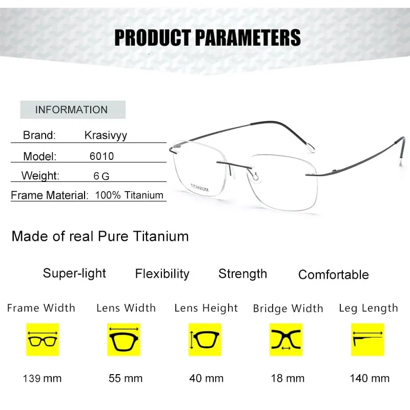 Krasivyy Unisex Rimless Square Titanium Eyeglasses Kr6010