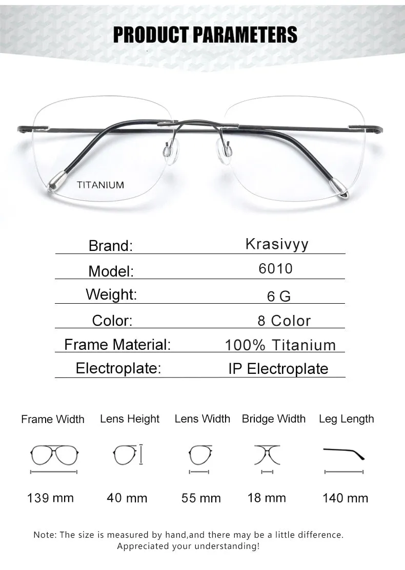Krasivyy Unisex Rimless Square Titanium Eyeglasses Kr6010