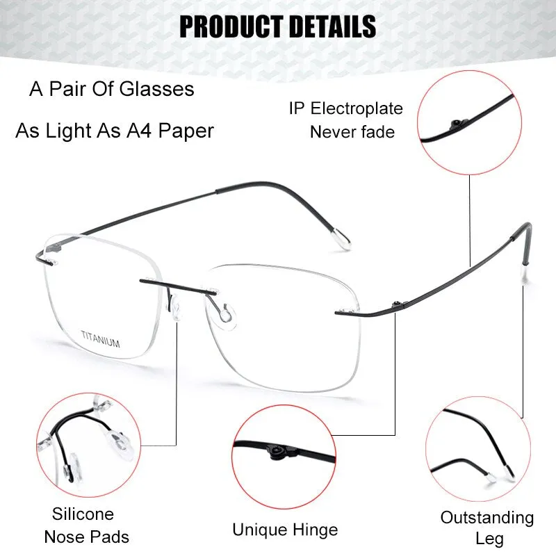 Krasivyy Unisex Rimless Square Titanium Eyeglasses Kr6010