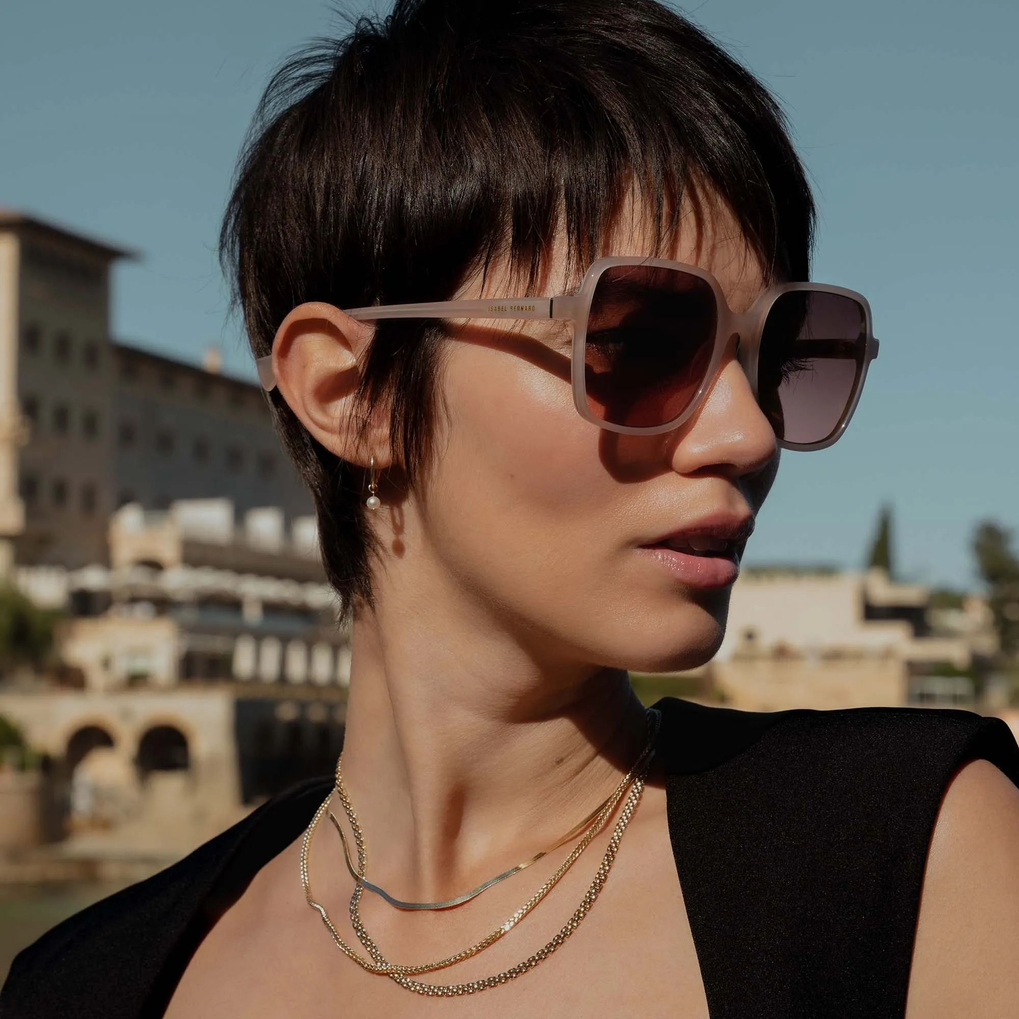 La Villette Rene soft pink square sunglasses with pink lenses