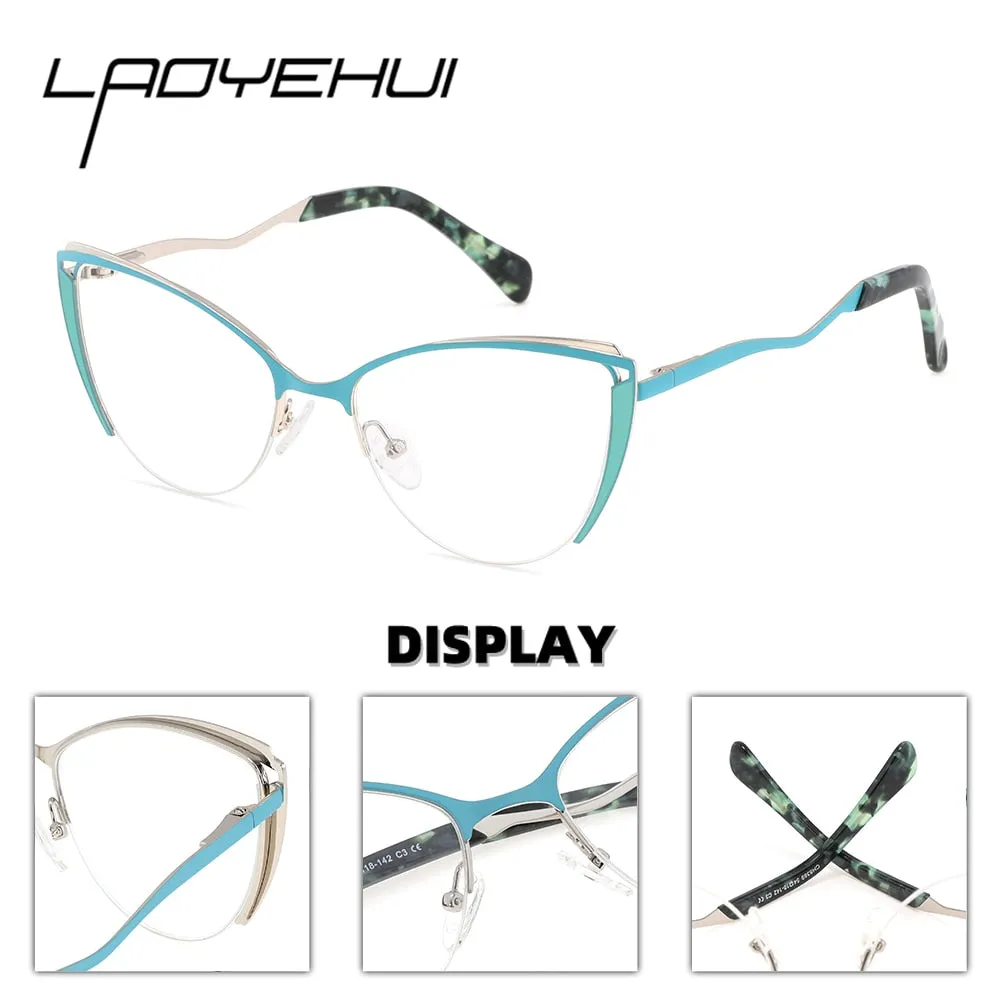 Laoyehui Women's Eyeglasses Cat Eye Alloy Reading Glasses 8369-1