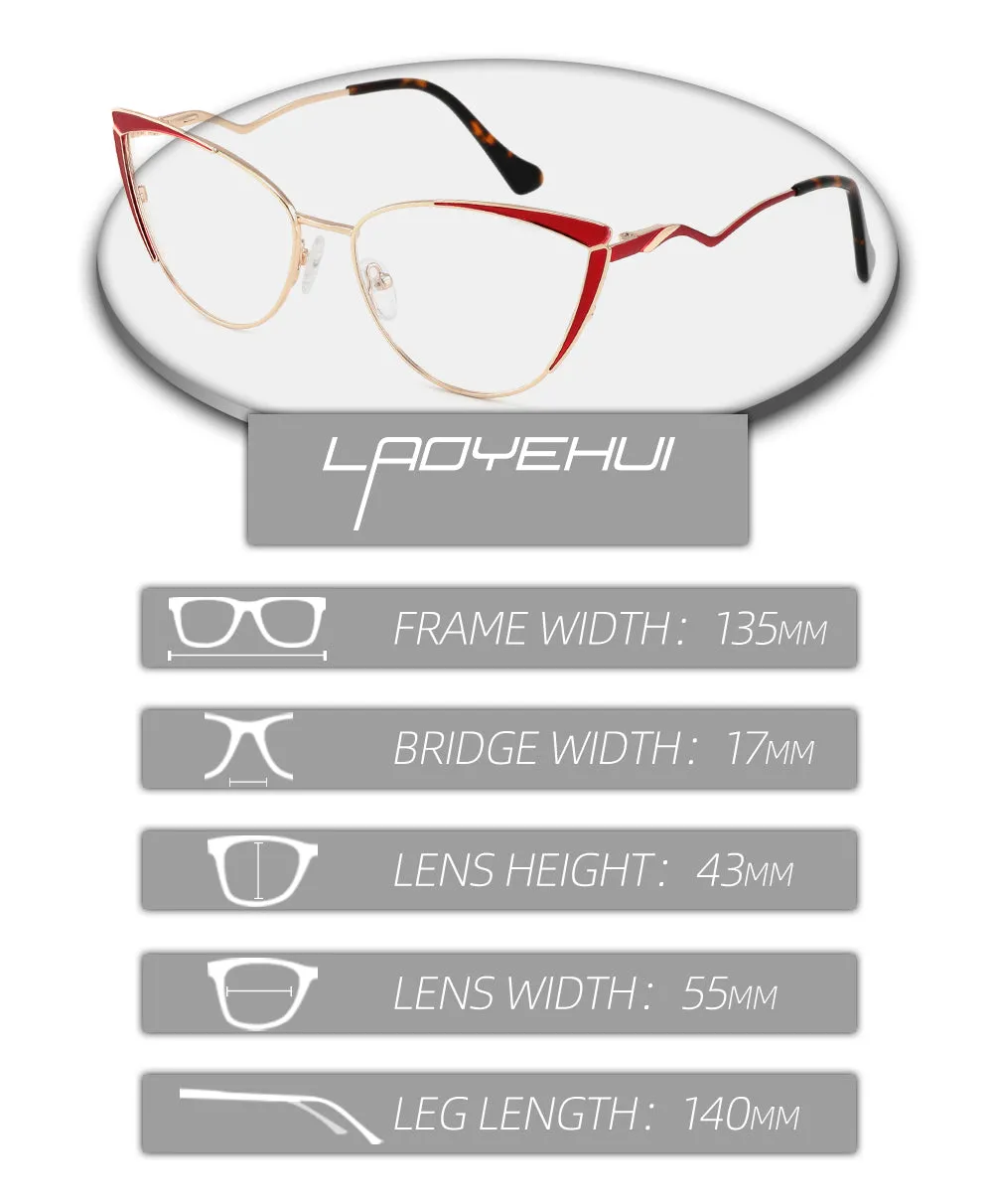 Laoyehui Women's Full Rim Butterfly Cat Eye Alloy Hyperopic Black Reading Glasses Anti Blue Light Glg8908