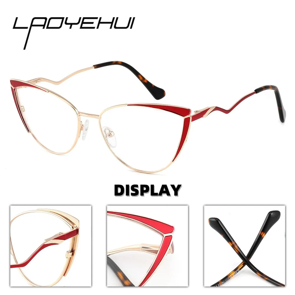 Laoyehui Women's Full Rim Butterfly Cat Eye Alloy Hyperopic Black Reading Glasses Anti Blue Light Glg8908