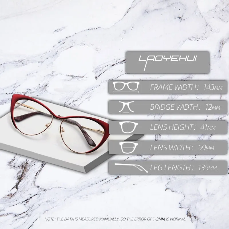 Laoyehui Women's Full Rim Gold Cat Eye Alloy Myopic Reading Glasses Anti-Blue 8077-1