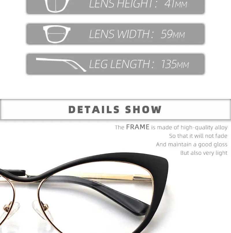 Laoyehui Women's Full Rim Gold Cat Eye Alloy Myopic Reading Glasses Anti-Blue 8077-1