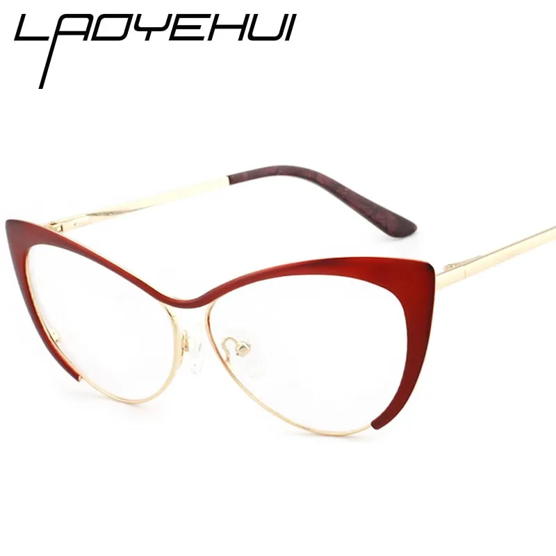 Laoyehui Women's Full Rim Gold Cat Eye Alloy Myopic Reading Glasses Anti-Blue 8077-1