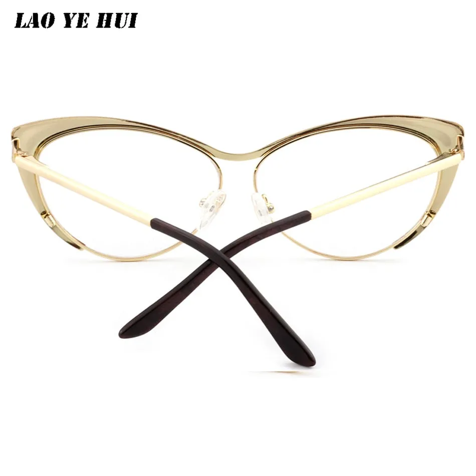 Laoyehui Women's Full Rim Gold Cat Eye Alloy Myopic Reading Glasses Anti-Blue 8077-1
