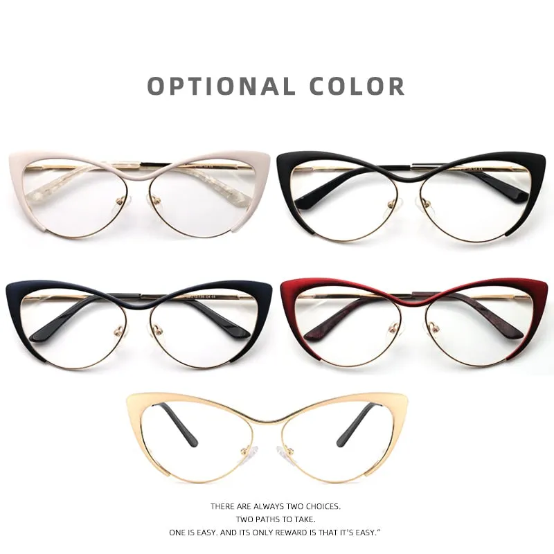 Laoyehui Women's Full Rim Gold Cat Eye Alloy Myopic Reading Glasses Anti-Blue 8077-1