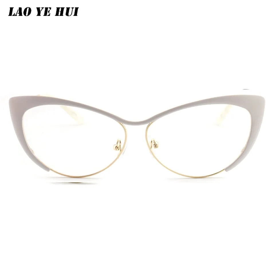 Laoyehui Women's Full Rim Gold Cat Eye Alloy Myopic Reading Glasses Anti-Blue 8077-1