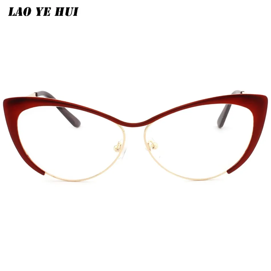 Laoyehui Women's Full Rim Gold Cat Eye Alloy Myopic Reading Glasses Anti-Blue 8077-1
