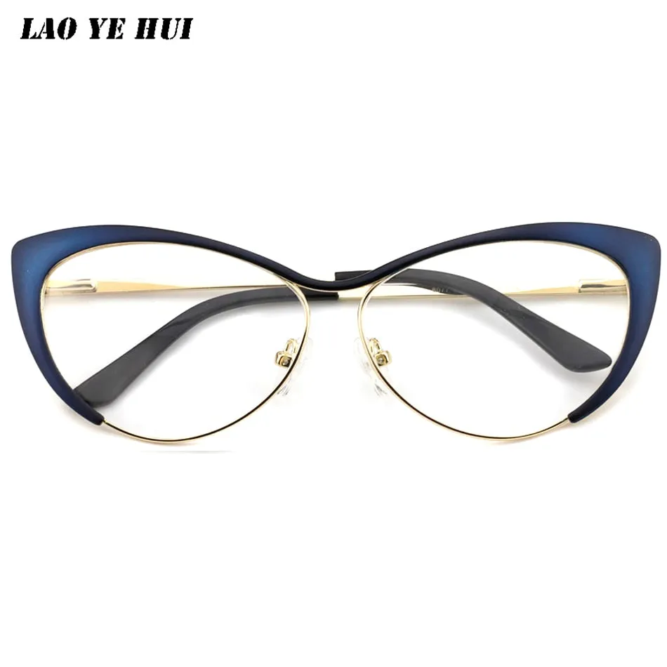 Laoyehui Women's Full Rim Gold Cat Eye Alloy Myopic Reading Glasses Anti-Blue 8077-1