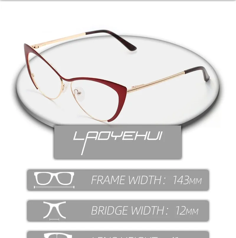 Laoyehui Women's Full Rim Gold Cat Eye Alloy Myopic Reading Glasses Anti-Blue 8077-1