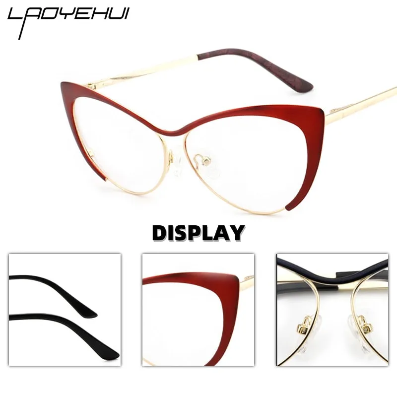 Laoyehui Women's Full Rim Gold Cat Eye Alloy Myopic Reading Glasses Anti-Blue 8077-1