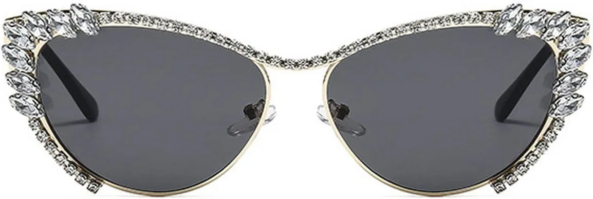 laureles Sparkling Rhinestone Cat Eye Sunglasses Women Men Metal Frame Vintage Crystal Sun Glasses Shades UV400