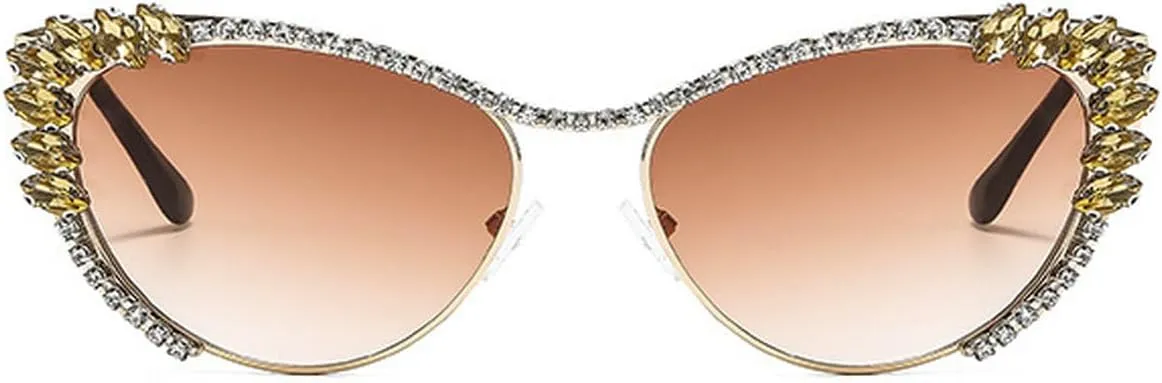 laureles Sparkling Rhinestone Cat Eye Sunglasses Women Men Metal Frame Vintage Crystal Sun Glasses Shades UV400
