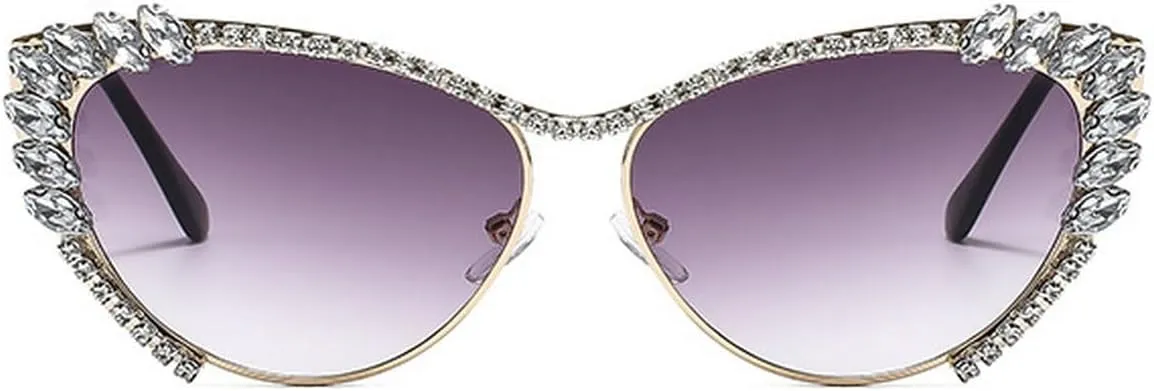 laureles Sparkling Rhinestone Cat Eye Sunglasses Women Men Metal Frame Vintage Crystal Sun Glasses Shades UV400