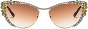 laureles Sparkling Rhinestone Cat Eye Sunglasses Women Men Metal Frame Vintage Crystal Sun Glasses Shades UV400
