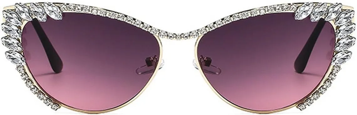laureles Sparkling Rhinestone Cat Eye Sunglasses Women Men Metal Frame Vintage Crystal Sun Glasses Shades UV400