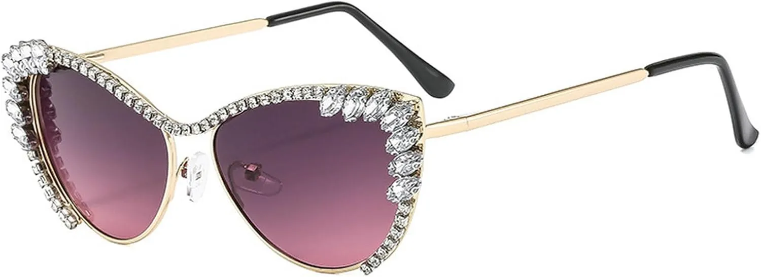 laureles Sparkling Rhinestone Cat Eye Sunglasses Women Men Metal Frame Vintage Crystal Sun Glasses Shades UV400