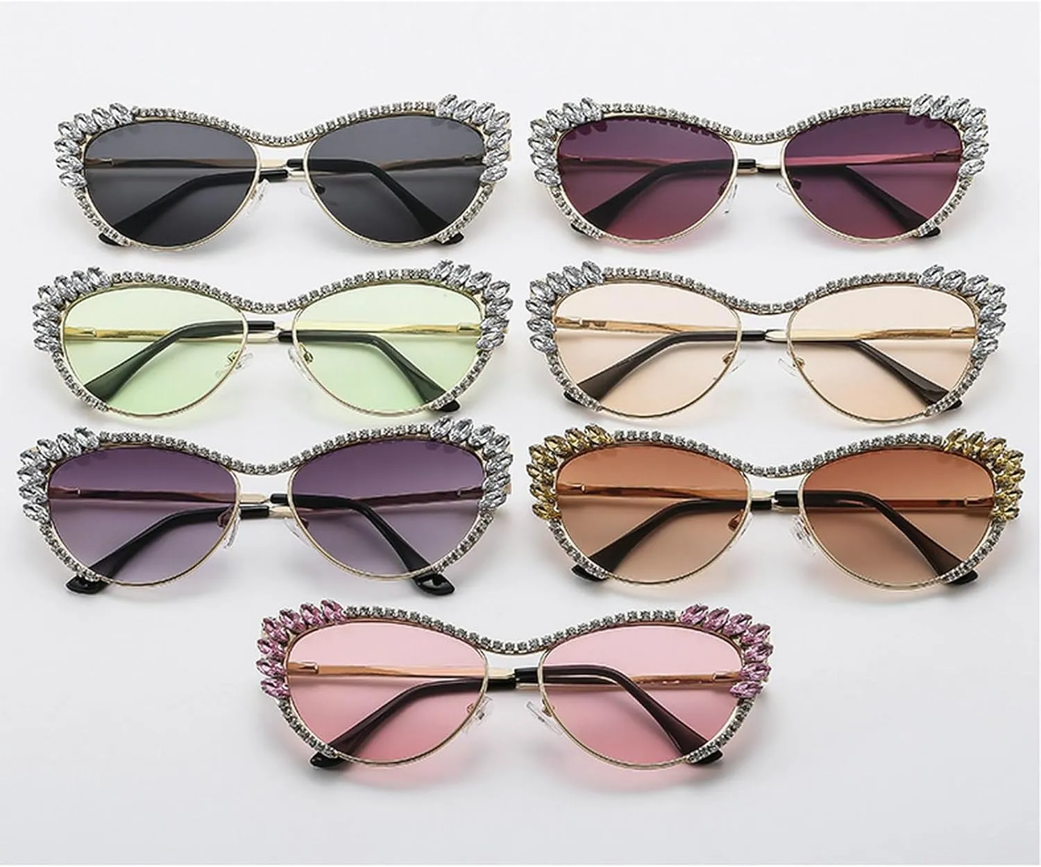 laureles Sparkling Rhinestone Cat Eye Sunglasses Women Men Metal Frame Vintage Crystal Sun Glasses Shades UV400