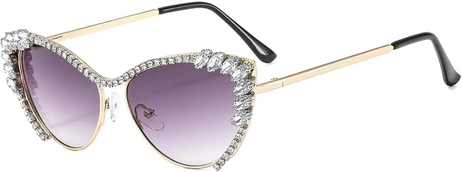 laureles Sparkling Rhinestone Cat Eye Sunglasses Women Men Metal Frame Vintage Crystal Sun Glasses Shades UV400