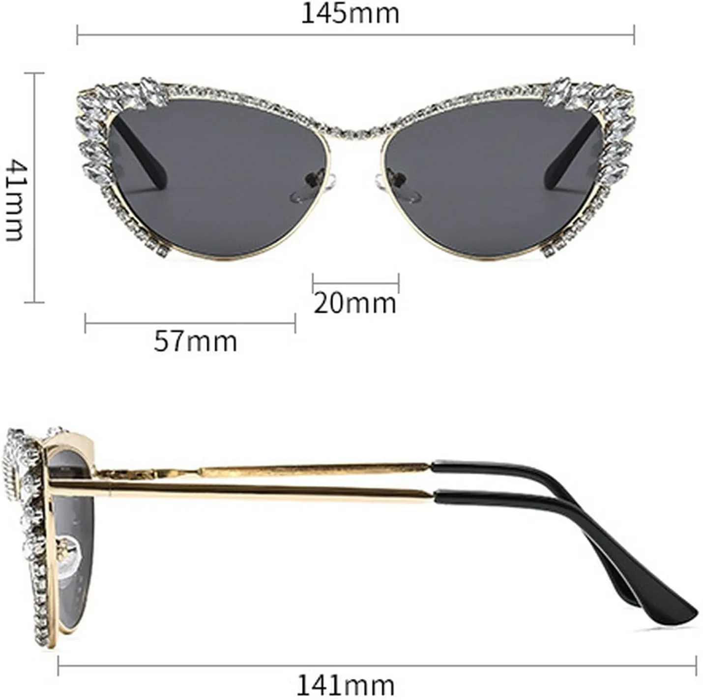 laureles Sparkling Rhinestone Cat Eye Sunglasses Women Men Metal Frame Vintage Crystal Sun Glasses Shades UV400
