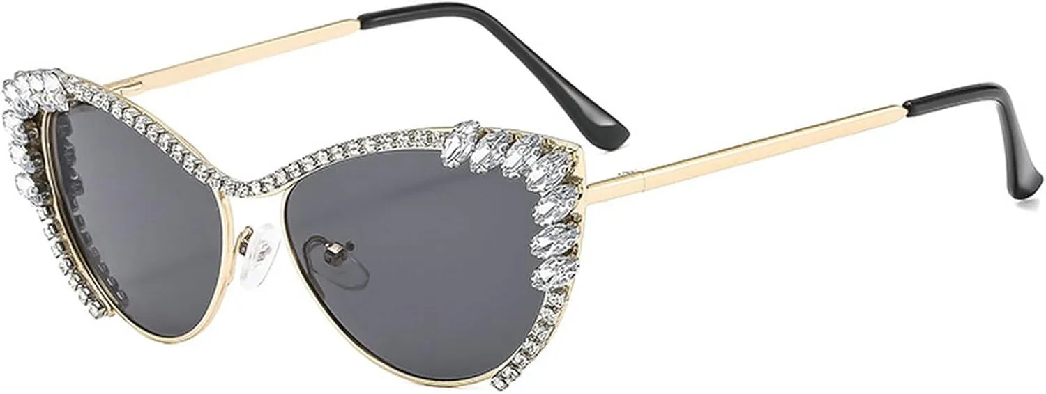 laureles Sparkling Rhinestone Cat Eye Sunglasses Women Men Metal Frame Vintage Crystal Sun Glasses Shades UV400