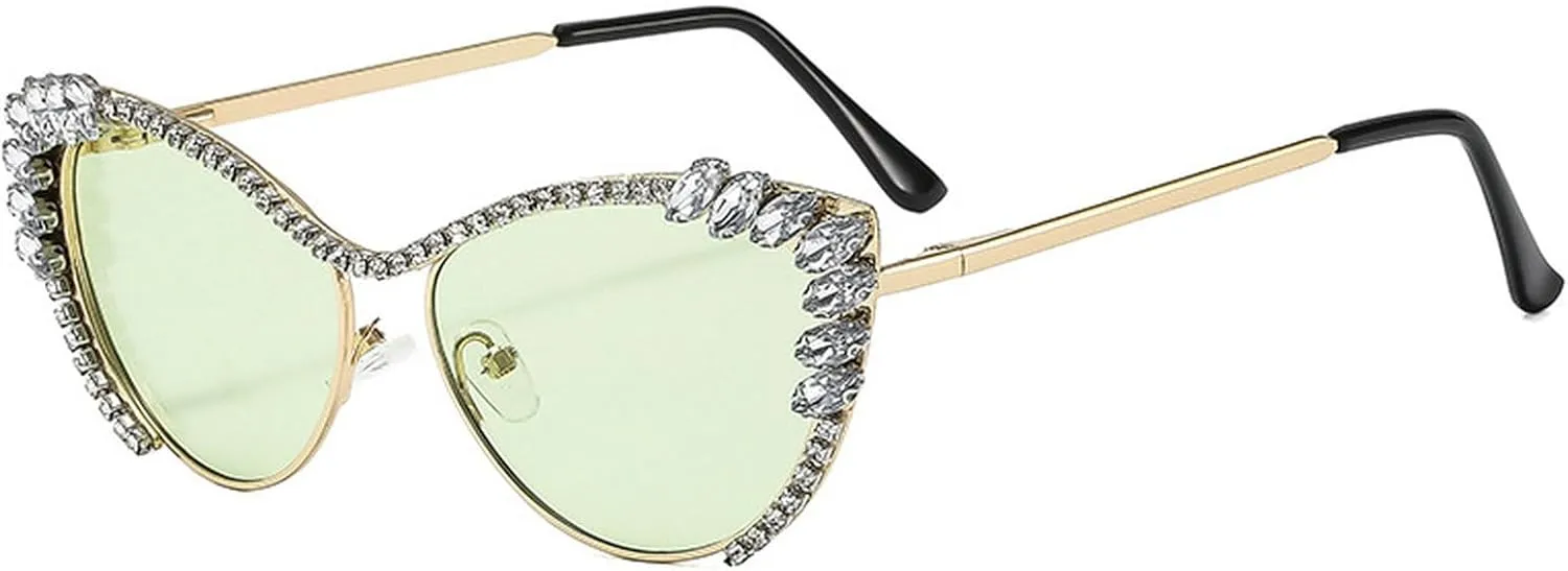 laureles Sparkling Rhinestone Cat Eye Sunglasses Women Men Metal Frame Vintage Crystal Sun Glasses Shades UV400