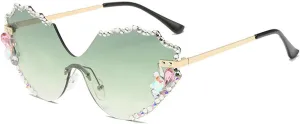 laureles Vintage Rhinestone Cat Eye Sunglasses for Women Bling Fashion Rimless Sun Glasses Men Shades Female