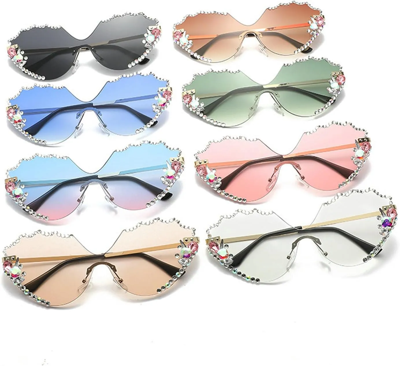 laureles Vintage Rhinestone Cat Eye Sunglasses for Women Bling Fashion Rimless Sun Glasses Men Shades Female