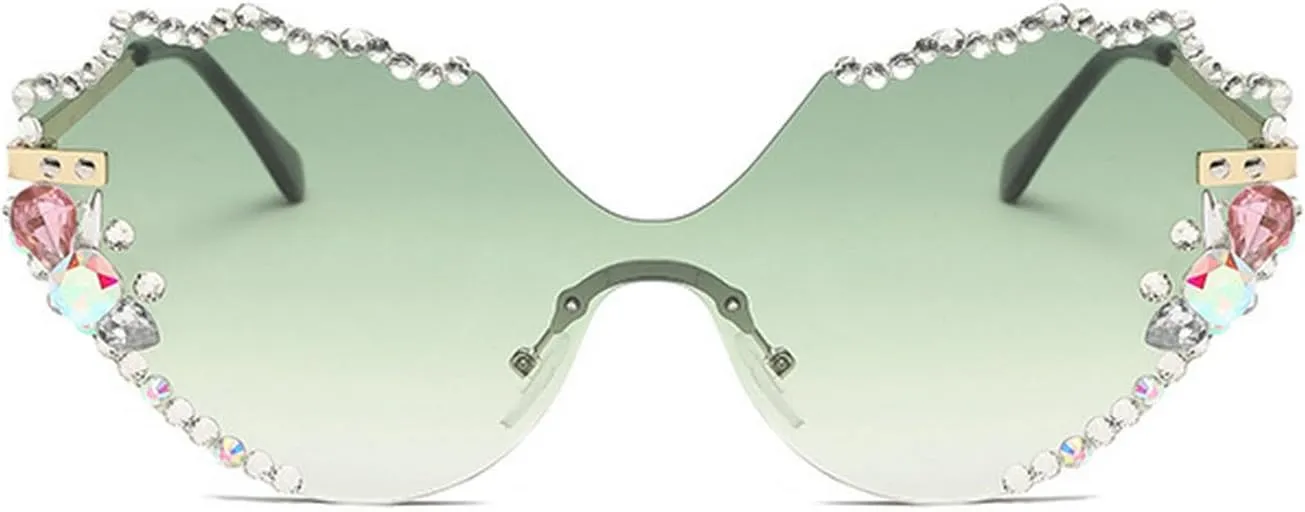 laureles Vintage Rhinestone Cat Eye Sunglasses for Women Bling Fashion Rimless Sun Glasses Men Shades Female