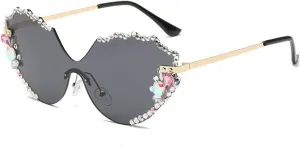 laureles Vintage Rhinestone Cat Eye Sunglasses for Women Bling Fashion Rimless Sun Glasses Men Shades Female